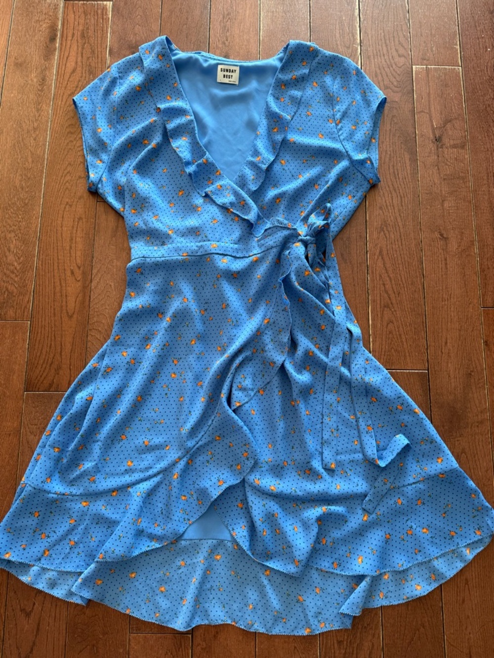 Sunday Best savoy ruffle wrap dress blue